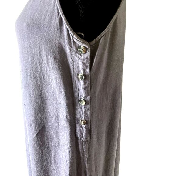 Sweet Jessie Vtg Linen Blend Maxi Sleeveless Dress Blue Beach Scene Paint Sz M - Picture 5 of 5